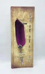 GOLD LEAF Feather Dip Fountain Pen Natural Feather Quill Pen Set Dip Pen and 5pcs Extra Stainless Steel Nibs (Purple)