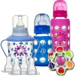 Naughty Kidz Blue and Pink Glass Baby Feeding Bottle Combo 120ml and 240ml Pack of 8