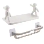 SHALVI Plastic Bathroom Shelf and Foldable Towel Bar with Two Adhesive Stickers for Multipurpose Use