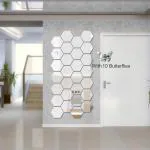 Wall1Ders Silver Hexagon Plastic Wall Mirror Stickers - 28 Pcs, Large