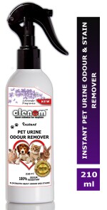 Clenom Instant Odour, Stain and Urine Smell Remover (210 ml), Pet Area Cleaner for Pets Dog, Cat, Rabbits Bedding, Living Area, Outdoor Kennels, Farms,with Lavender Fragrance