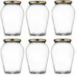 Big Pot Matka Shape Glass Jar and Glass Container for Kitchen with, Golden lid 1000ml (PACK OF 6)