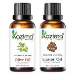 KAZIMA Combo Of Olive Oil And Castor Oil Skin, Acne Scars, Face and Body Massage, 15 ml Each (Combo Of 2)