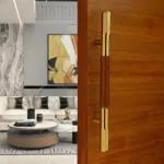 Lapo Wood-Golden Stainless Steel,Cp Teak Wood Round Door Handles For Main Door 12 inch