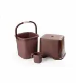 Nayasa Rimmy 3pc Bathroom Set| Big Stool, Mug (1.5 L) and 18 Liter Bucket| Square Shape (Dark Brown)
