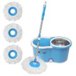 Vault Bharat Premium Quality Easy Quick Spin Mop with Plastic Bucket Floor Cleaning Mop with Bucket,Pocha for Floor Cleaning, Mopping Set With Extra 3 Refill (Warranty:1 Year)