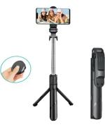 Potasa Black ABS Plastic Mobile Stand with Selfie Stick and Tripod
