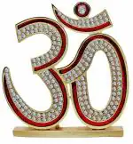 BLESS KRAFT Hindu Religious Symbol OM Idol Red Gold Metal Statue