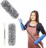 SAMEZONE Microfiber Feather Duster for Cleaning with Telescopic Extension Pole Long Up to 100 Inches Bendable Head, Scratch-Resistant Washable Duster for High Ceiling Fan Car Furniture Home Window Blinds Furniture Roof Cleaner