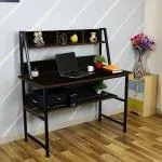 Kawachi Computer Desk Writing Study Table with Storage Shelf Space Saving Home Office Desk Brown