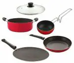 Nirlon 5 pcs of Red 3 Layer Non-stick Aluminium Coated Dishwasher Safe Kitchenware Cooking Utensils Set