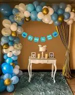 SpecialYou.in Half Birthday Decoration Items for Baby Boy with Its My Half Birthday Banner, Blue, White , Gold Metallic & Confetti Balloons || 1/2 birthday decorations for boys || Backdrop for baby photoshoot Pack of 70 Items.