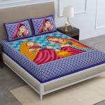 Tamirha Blue & Red 100% Pure Cotton Jaipuri Print Double Bedsheet With 2 Pillow Cover