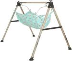 PODAK Baby Boy's and Girl's Portable Folding Swing Baby Cradle Ghodiyu Palna with Hammock Having Mosquito Net, Square, Steel (Pack of 1) (Black, Silver)