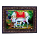 Hawai Kamdhenu Cow Designer Wall Hanging Engineered Wood Photo Frame for Worship Use 8.5x7inch SFDI289BLKFRM