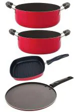 Nirlon 4 pcs of Red and Black Non-stick Chemical Free Kitchen Cooking Utensil Combo Set, Standard