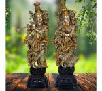 Idol Collections Golden, Black Brass Radha Krishna Statue Idol Murti In Golden Multi Colour, 29 Inch (Pack Of 2)