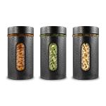 Home Puff Black Aluminium Nested Glass Canister 550 ml (Set of 3)