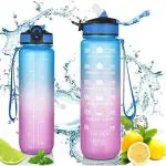 KIRMIT Premium 1000ml Unbreakable plastic Water Bottle with motivation marker for Men Women Kids | BPA free | Leak-Proof | Time marker |for Home Office Gym Fridge Travelling