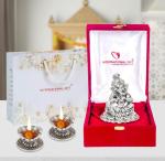 International Gift Silver Aluminum Ganesh Idol With Shehanais With Beautiful Gift Box Packing And With Carry Bag With, 11.5 X 11 X 9.5 Cm (Set Of 6)