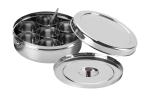 Bengani Stainless Steel Masala (Spice) Box/Dabba/Organiser with 7 Containers, Spoon and Lid Size No. 12 (Width: 23CM , Height: 7.6CM) (2 LTR Capacity)