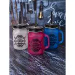Goodhomes Glass Color Mason Storage Jar with Lid & Straw Set of 3pcs