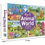 Zhirk 4 in 1 Animal World Multicolour Jigsaw Puzzle for Kids (Age Group 5-15 Years)