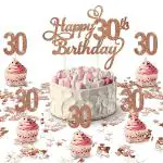 Festiko 1, 12 Pack 30th Birthday Party Cake Toppers For Women, Rose Gold Birthday Cake Topper With 15G Table Confetti Happy Birthday Cake Topper Cake Decoration Supplies