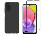 Shagya Samsung A03S Black Tpu Protective Sleek Back Cover Case With Tempered Glass (Set Of 2)