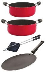 Nirlon 4 pcs of Red, Black Non-stick Pot and Pans Cookware Set Standard