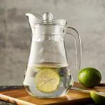 MOOZICO Glass Water Jug - 1300 ml, Transparent Water sering Jug, Hot Cold Water Pitcher with Lid Water Jug, Iced Tea, Milk and Juice Beverage Carafe, Lemon Jug Incomplete