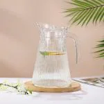 JIGSHTIAL Glass Water Jug - 1500 ml, Transparent Water sering Jug, Hot Cold Water Pitcher with Lid Water Jug, Iced Tea, Milk and Juice Beverage Carafe, Lemon Jug