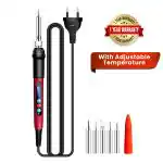 amiciTools 60W Electric Soldering Iron, Digital Welding Tool with LCD Display, 180-500 degree Adjustable Temperature, 6 Solder Bits and Calibration Function