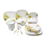 Bataniya Melamine Unbreakable Square Dinner Set of 40 Pieces, Serves 6-12 Person , Green Floral