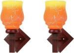 PRADHUMAN Orange, Yellow Wood and Glass Uplight Wall Lamp Without Bulb (Pack of 2)