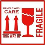 Blackdreams White, Red Fragile Handle With Care And This Way Up Logo Sticker - 4 X 4 Inch (Pack Of 100)