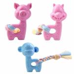 Emily Pets 3pc Braided rope decor cartoon pig,Monkey,cow Shaped dog Squeaky pet Playing Toys for Dogs,Puppies and Cat(Color May Vary)
