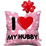 Indigifts Pink I Love My Hubby Quote Seamless Heart Pattern Cushion Cover Valentine Day Gift For Boyfriend Husband - 16 x 16 Inch