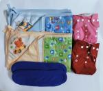 Maalove Combo of Baby Bath Towel with Waterproof Mattress Protector Sheet Blue Green 2 units and Cloth Diapers Red Pink with Blue Pads Pack of 2