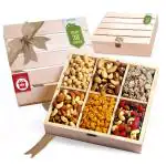 HyperFoods RawFruit Jumbo Dry Fruit Gift Pack (Light Wood Gift Box with Lid 6 Variety)