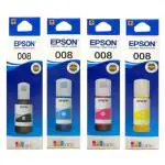 epson 008 ink for L6550 L6570 L6580 L15140 L15150 L15160 Printers Models (Set of 4) Black + Tri Color Combo Pack Ink Bottle