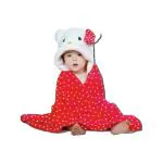 BUMTUM Baby Soft Cotton Hooded Bath Towel Ultra Absorbent For Newborn Babies (Red Polka Dot Kitty)