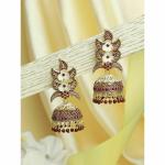 Priyaasi Maroon Brass Gold Plated Floral Jhumka Earrings For Women