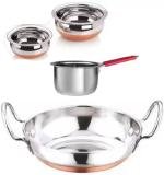 Liolis Liolis Copper Bottom Kadhai 2 copper handi and saucepan combo set Kadhai 20 cm diameter 2 L, 0.4 L, 0.6 L, 0.8 L capacity (Steel, Non-stick, Induction Bottom)
