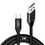 Pibox India USB Type C Cable 1 meter Double Nylon Braided, Aluminium shell head Fast Charging Cable 3.3 ft USB A to C Nylon Braided 1 M Long Cable Compatible with All Type C Smartphones (Black)