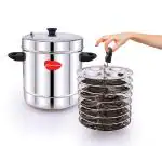 Klassi Kichen Stainless Steel Heavy Gauge Bottom Idli Cooker With 8 Idli Plates Induction & Standard