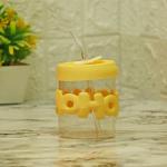 ECOVISTA Reusable Glass Coffee Mugs with Lid and Straw, 450Ml Drinking Glasses Tumbler with Pearl Chain Belt & Sleeve Double Drink Straw Sipper for Juice Smoothies Cocktail Home & Travel-Pack of 1