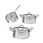 Bergner Silver Stainless Steel 6 Piece Cookware Set ,Casserole 20cm, Casserole 24cm & Sauce Pan 14cm with SS Lids