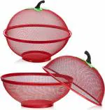 Creative Zone Apple Shape Mesh Fresh Fruits Basket -Keep Flies & Unwanted Insects Out & Free Smartstore Peeler Iron Cover And Lid Kitchen Dishwasher Drain Basket Grid Fruit Table Decoration Multi Function Household [ PACK OF 1 ]