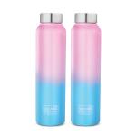 CLASSIC ESSENTIALS Spring Stainless Steel Colored Water Bottle 1000 ml | Best Usage for Office/School/College/Gym//Home/Fridge | Leak Proof, Eco-Friendly | Set of 2, (Pink_Blue)